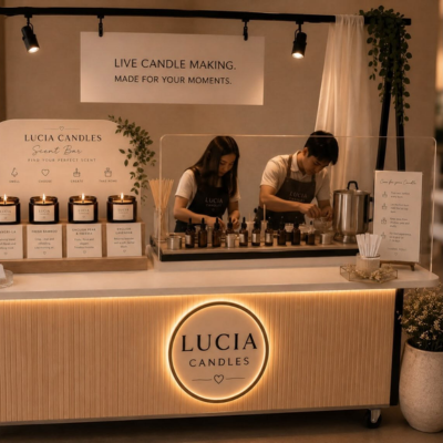 Live candle making cart at an event